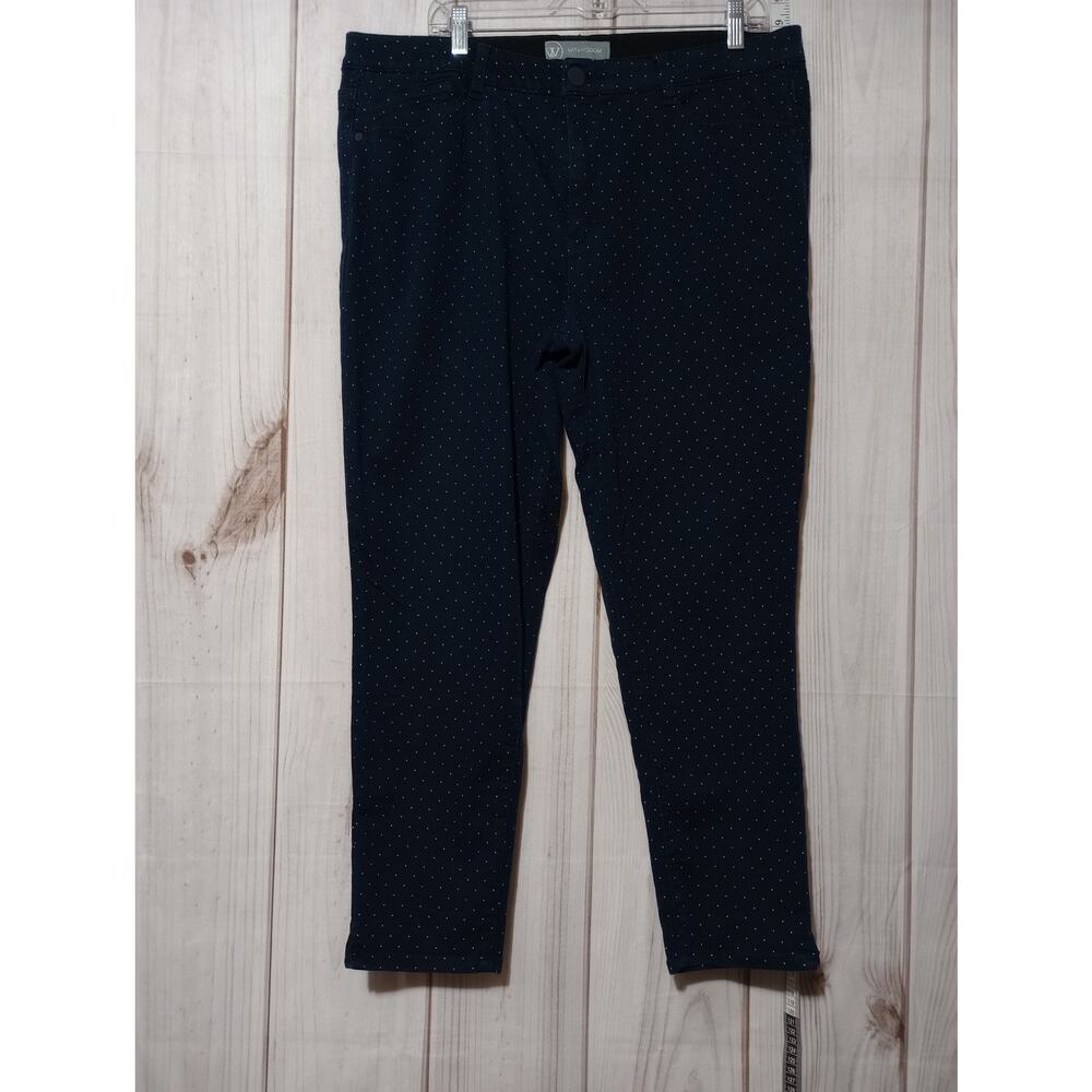 Wit‎ & Wisdom Pants Womens 16 Navy Blue Polka Dot Ankle Slim Stretch Dot Print